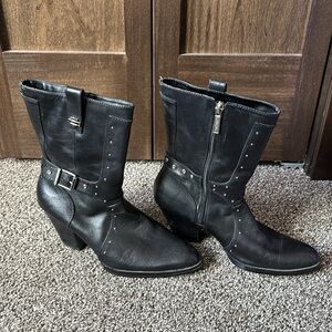 Harley-Davidson Women’s Studded Black Leather 3.25” Heeled Boots Size 7.5